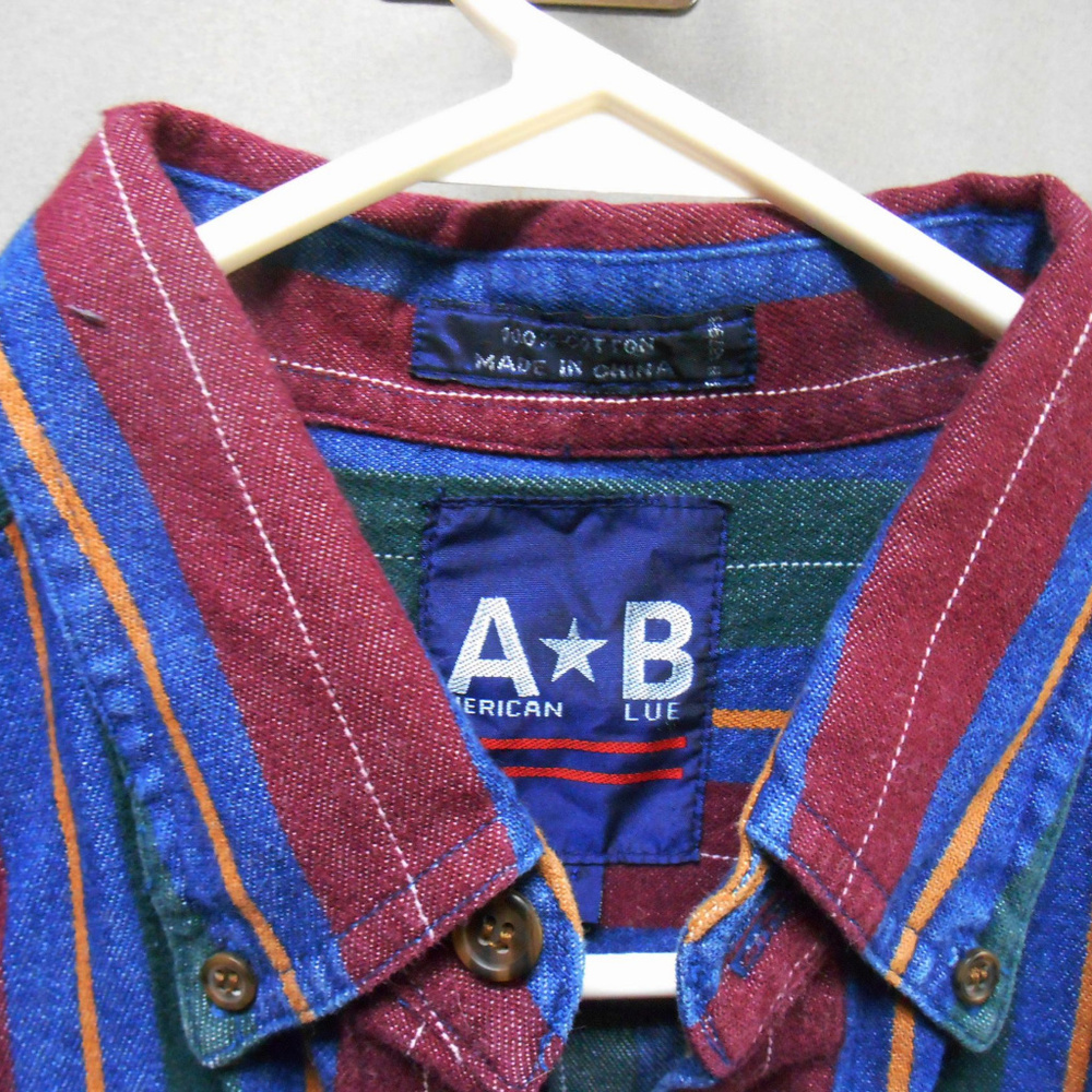 American Blue multi color striped button shirt L - Picture 2 of 6